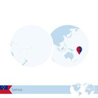 Samoa on world globe with flag and regional map of Samoa. vector