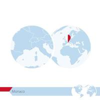 Monaco on world globe with flag and regional map of Monaco. vector