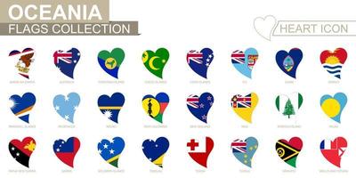 colección de banderas vectoriales de países oceánicos. conjunto de iconos de corazón.