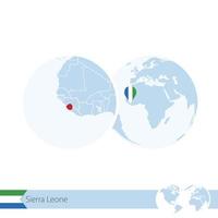 Sierra Leone on world globe with flag and regional map of Sierra Leone. vector