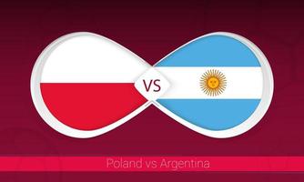 polonia vs argentina en competencia de futbol, grupo a. versus icono en el fondo del fútbol. vector