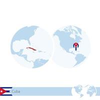 Cuba on world globe with flag and regional map of Cuba. vector