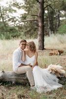 young couple of newlyweds on a walk photo