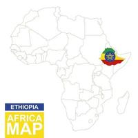 Africa contoured map with highlighted Ethiopia.