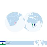 Lesotho on world globe with flag and regional map of Lesotho. vector