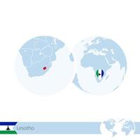 lesotho en globo terráqueo con bandera y mapa regional de lesotho. vector