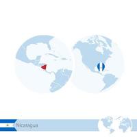 Nicaragua on world globe with flag and regional map of Nicaragua. vector