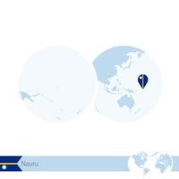 Nauru on world globe with flag and regional map of Nauru. vector