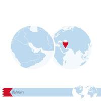 Bahrain on world globe with flag and regional map of Bahrain. vector