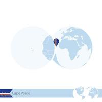 Cape Verde on world globe with flag and regional map of Cape Verde. vector