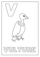 Learning English alphabet for kids. Letter V. Cute vulture. vector