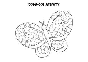 Dot a dot game for preschool kids. Cute butterfly. vector