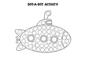 Dot a dot game for preschool kids. Cartoon submarine. vector