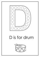 Learning English alphabet for kids. Letter D. Dot marker activity. vector