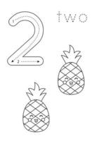 Flashcard number 2. Preschool worksheet. Black and white fruits. vector