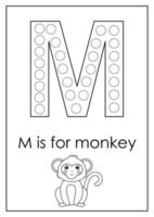 Learning English alphabet for kids. Letter M. Dot marker activity. vector