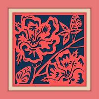 Vector Traditional Framed Chinese Paper Cutting Art, Classic Blue and Pink.