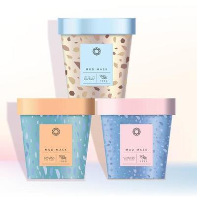 Vector Recyclable Ice Cream Paper Cup Jar Mug for Food Snack Cosmetics Skincare Healthcare Kid Children Toys Products Marble Pattern