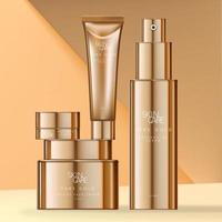 Vector Skin Care or Beauty Gold Plated Packaging with Jars, Tube and Bottle.