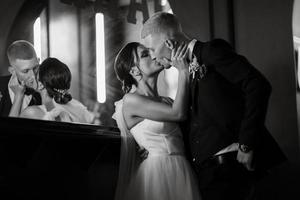 bride and groom inside a cocktail bar photo