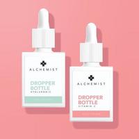Vector Minimal Design White and  Rectangular Shaped Dropper Bottle for Healthcare, Medical or Beauty in Pink Background