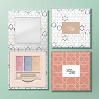 Vector Recyclable Paper Square Eyeshadow Palette with Mirror and Geometric Pattern