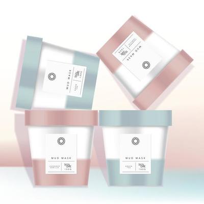 Vector Recyclable Ice Cream Paper Cup Jar or Mug for Food, Snack, Cosmetics and Skincare Products, Pastel Gradient Mud Mask Packaging Design