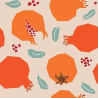 Vector Retro Style Collage Pomegranate Pattern with Beige Background