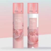 Vector Air Freshener, Sleeping Spray or Facial Mist Aerosol Can with Transparent Coral Cap. Rose Pattern Printed.