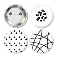 Vector Metal Button Badge with Minimal Black and White Geometric Pattern Printing.