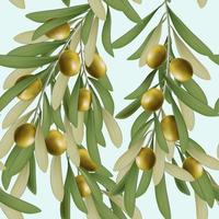 Vector 3D Illustration Green Olive with Leaves Seamless Pattern