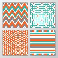 Vector Minimal Fabric and Textile Line Art Pattern Set, Blue, White, Orange and Pink