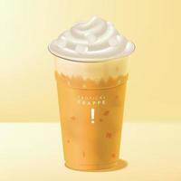 Vector Mango Frappe or Smoothie Beverage with ice cream and marshmallow topping