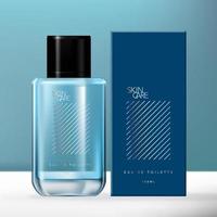 Vector Blue and Holographic Men Fragrance Glass Bottle Packaging Set with Carton Box.