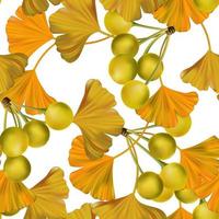 Vector Autumn Theme Golden Ginko Realistic Illustration Seamless Pattern