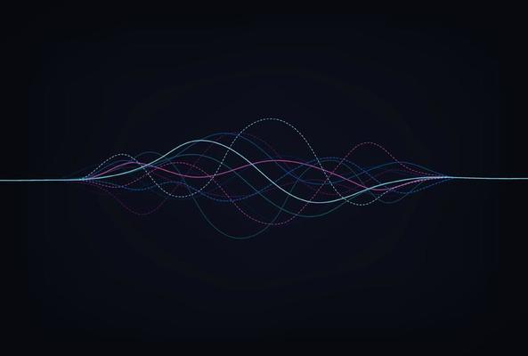 Wave lines flowing dynamic. Artificial intelligence deep learning visualization networks concept for AI, music, sound. Vector illustration