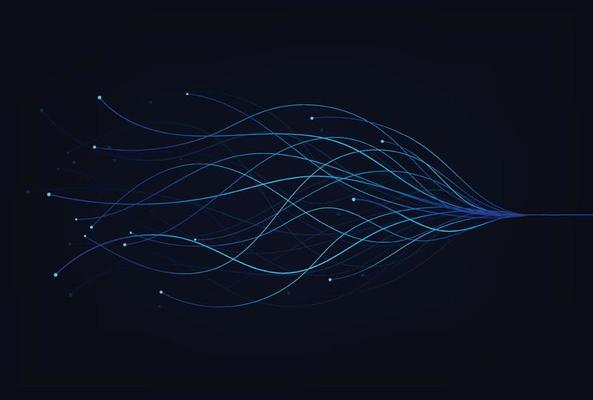 Wave lines flowing dynamic. Artificial intelligence deep learning visualization networks concept for AI, music, sound. Vector illustration