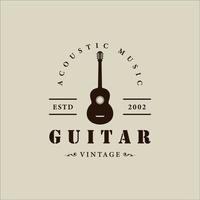 logotipo de guitarra acústica vintage vector ilustración plantilla icono diseño gráfico. signo o símbolo de instrumento musical para guitarrista y banda o festival de jazz con estilo tipográfico