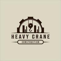 hook crane and gear logo vintage vector illustration template icon graphic design. retro construction sign or symbol for industry and company concept