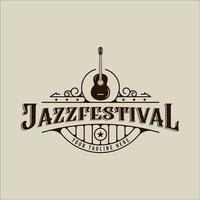 diseño gráfico del icono de la plantilla de ilustración vintage del vector del logotipo de la guitarra acústica. signo o símbolo del festival de jazz para concierto con estilo retro