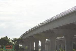 Construction and casting of concrete columns to support the weight of the expressway bridge - under construction to support the bridge structure controlled by civil engineers to reduce travel photo