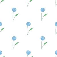 Seamless pattern of abstract tiny minimalist blue flowers with leaves. Cute floral background with delicate little pastel flower. Modern hand drawn small flowers for paper, textile.Simple nature print vector