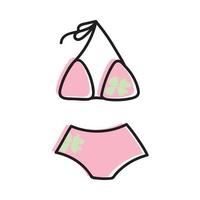 Simple summer vector hand drawn illustration. Cute ruffle bikini swimsuit. Graphic doodles, sketch, contour drawing isolated on white