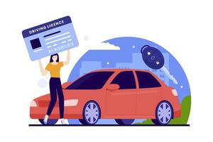 Car driver license flat design concept vector