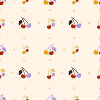 Cherry seamless pattern in retro vintage style. 80s 90s style fashion template for print, fabric, design vector