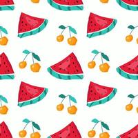 Watermelon and cherry seamless pattern background. Colored vector illustration