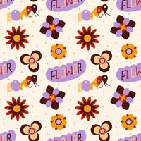 Flower power retro seamless pattern. 70s 80s style vintage floral texture for fabric, textile print vector