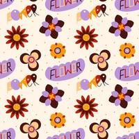 Flower power retro seamless pattern. 70s 80s style vintage floral texture for fabric, textile print vector