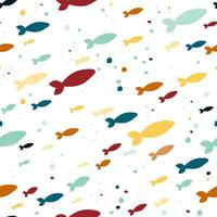 Abstract cute underwater life seamless pattern. Childish funny fish print in flat cartoon style. Vector undersea pattern