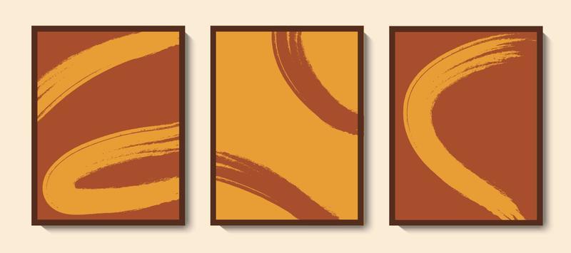 Boho aesthetic abstract wall art with organic line brush strokes. Vector minimalist elegant design for poster, wall decor, wallpaper, cover. Mid century modern artwork